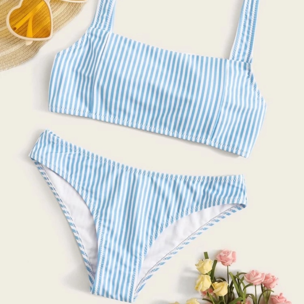 SHEIN size small blue and white striped bikini